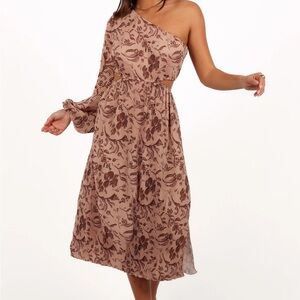 Petal & Pup Brown Floral One-Shoulder Dress